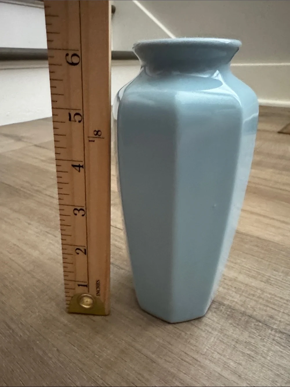 Vintage Made in Japan Aqua Blue Ceramic Vase 6.25” Faceted MCM Japandi Decor